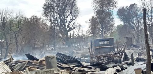 미얀마 군인들에 의해 전소된 낑마 마을 전경[SNS 캡처. 재판매 및 DB 금지]