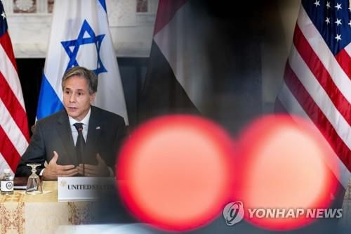 이스라엘·UAE 외교부 장관과 회담후 기자회견 하는 블링컨 미 국무부 장관[AP=연합뉴스 자료사진]