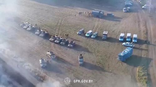 벨라루스-폴란드 국경 지역에 배치된 폴란드 군용 차량[리아노보스티 연합뉴스 자료사진. 재판매 및 DB 금지]