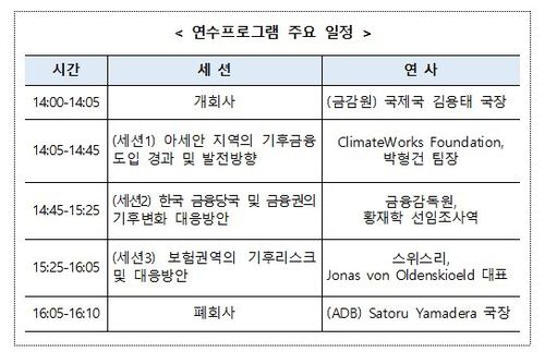 '금융권의 기후리스크 대응 방안' 온라인 세미나 일정표[금융감독원 제공. 재판매 및 DB 금지]
