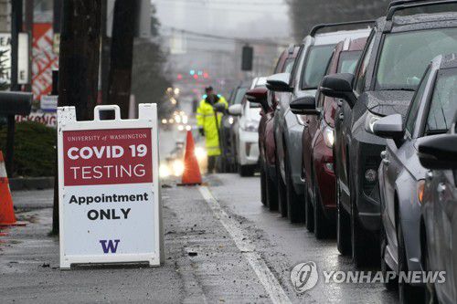 오미크론 확산 속 코로나 감염검사를 받으려는 행렬[AP 연합뉴스 자료사진. DB 및 재판매 금지]