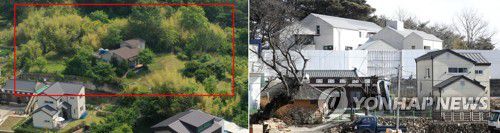 문 대통령 양산 사저, 매입 당시와 현재(양산=연합뉴스) 김동민 기자 = 문재인 대통령 내외가 퇴임 후 오는 5월부터 거주할 경남 양산시 하북면 지산리 평산마을 사저에서 지난 8일 오후 마무리 공사가 진행 중이다.      왼쪽(붉은 선)은 지난 2020년 6월 5일 평산마을 사저 매입 보도 직후 촬영한 사진으로 현 사저 공사 전 모습이다. 지붕 색 등이 다르다. 2022.2.9 image@yna.co.kr