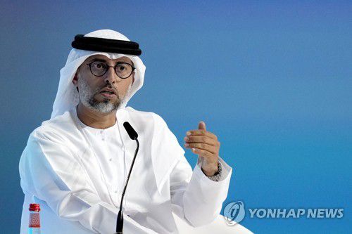 수하일 마즈루아이 UAE 에너지부 장관(두바이 AP=연합뉴스) 29일(현지시간) 아랍에미리트(UAE) 두바이에서 열린 '세계정부정상회의'에서 수하일 마즈루아이 UAE 에너지부 장관이 발언하고 있다. 2022.3.31 photo@yan.co.kr