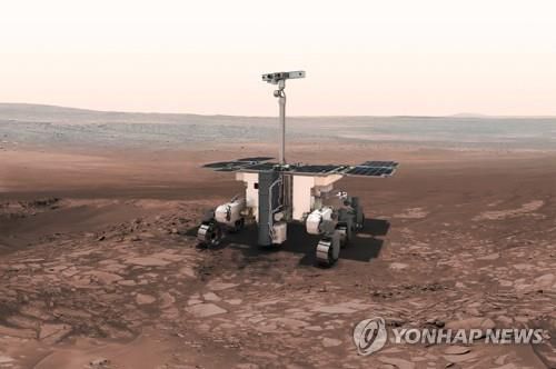 유럽우주국(ESA)이 3월 17일 러시아와의 협력 중단을 선언한 화성탐사 미션 '엑소마스'(ExoMars)의 탐사로버 상상도. [AP=연합뉴스 자료사진. 재판매 및 DB 금지]