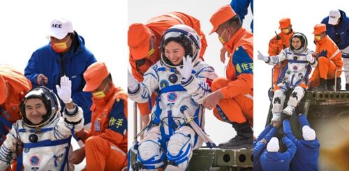 귀환한 중국 우주비행사들[글로벌 타임스 캡처. 재판매 및 DB 금지]