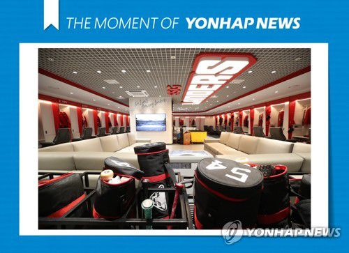 리모델링한 SSG랜더스 라커룸.[연합뉴스 자료사진]