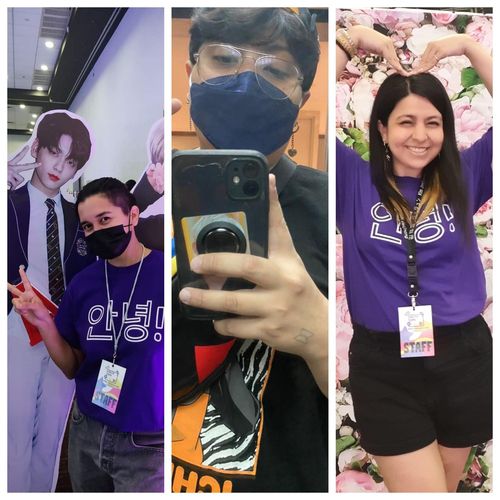 '한류 엑스포' 개최한 멕시코 K팝 팬들 (몬테레이=연합뉴스) 멕시코 몬테레이에서 지난 16∼17일 '한류 엑스포'를 개최한 K팝 팬들. 오른쪽부터 아나 구티에레스, 펜 가르사, 로시 차바리아. [주최측 제공] 2022.4.20.