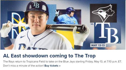 토론토와의 홈 3연전 입장권 안내에 최지만을 모델로 활용한 탬파베이 [MLB닷컴 탬파베이 페이지 캡처. 재판매 및 DB금지]