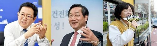 인천시장 후보민주당 박남춘, 국민의힘 유정복, 정의당 이정미 후보(왼쪽부터)