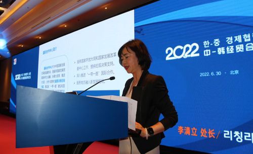 베이징 한중 경제협력 플라자서 발표하는 리칭리 처장[촬영 한종구 기자]