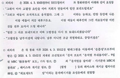 '고발 사주' 불기소 결정문 일부[사법정의바로세우기시민행동 제공]