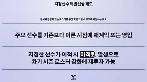 LCK, 지정선수 특별협상 제도 도입[LCK 제공, 재판매 및 DB 금지]