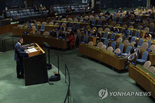 제10차 핵확산금지조약(NPT) 평가회의서 연설하는 미콜라 토치츠키 우크라이나 외무차관[AP=연합뉴스]