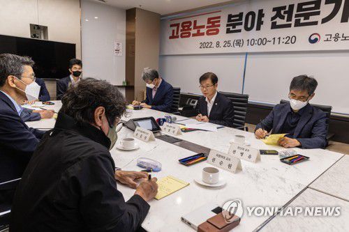 고용ㆍ노동 분야 현안 설명하는 이정식 장관(서울=연합뉴스) 황광모 기자 = 이정식 고용노동부 장관이 25일 오전 서울 종로구 교보빌딩에서 열린 고용ㆍ노동 분야 전문가 차담회에 참석해 현안에 대한 발언을 하고 있다. 2022.8.25 hkmpooh@yna.co.kr