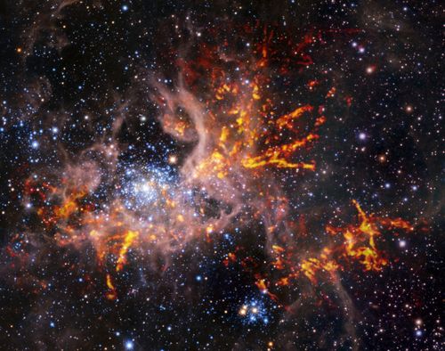 거미 모양이 드러난 적외선 및 전파망원경 합성이미지  [ESO, ALMA (ESO/NAOJ/NRAO)/Wong et al., ESO/M.-R. Cioni/VISTA Magellanic Cloud survey 제공/ 재판매 및 DB 금지] photo@yna.co.kr