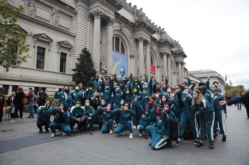 2021년 미국 뉴욕시에서 열린 '오징어 게임과 함께하는 뉴욕 속 한국여행' 행사[한국관광공사 뉴욕지사 제공. 재판매 및 DB 금지]
