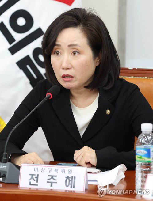 비대위에서 발언하는 전주혜(서울=연합뉴스) 이정훈 기자 = 국민의힘 전주혜 비대위원이 14일 오전 서울 여의도 국회에서 열린 비상대책위원회 회의에서 발언하고 있다. 2022.9.14 [국회사진기자단] uwg806@yna.co.kr