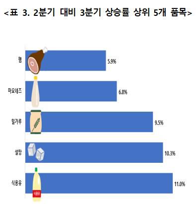 2분기 대비 3분기 상승률 상위 5개 품목[한국소비자단체협의회 물가감시센터 제공. 재판매 및 DB 금지]