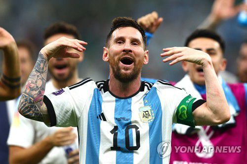 승리 후 기뻐하는 메시 [UPI=연합뉴스]