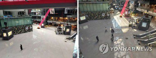 중국 제로코로나 마침표…평일 쇼핑몰 식당에 손님 늘어(베이징=연합뉴스) 조준형 특파원 = 중국 정부가 26일 입국 시 의무격리를 폐지하는 등 3년 가까이 이어온 '제로 코로나' 정책에 마침표를 찍었다.      이달 들어 한동안 코로나19 급증세 속에 한산했던 쇼핑몰 등 공공장소의 왕래객 규모도 감염 후 회복한 사람들의 일상 복귀와 함께, 조금씩 회복세를 보이고 있고, 일시 영업을 중단했던 매장, 식당 등도 하나둘 문을 다시 열고 있다.      베이징 차오양구 소재한 쇼핑몰 내부의 27일(오른쪽 사진)과 지난 14일(왼쪽 사진) 점심시간대 풍경이다. 2022.12.27 jhcho@yna.co.kr