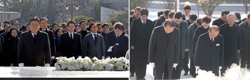 5·18묘역 찾은 민주당 광주시당(왼쪽), 국민의힘 광주시당[연합뉴스 자료]