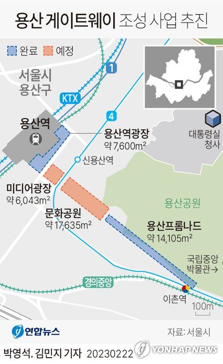 [그래픽] 용산 게이트웨이 조성 사업 추진(서울=연합뉴스) 김민지 기자 minfo@yna.co.kr     트위터 @yonhap_graphics  페이스북 tuney.kr/LeYN1