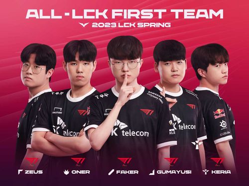 2023 LCK 스프링 '올 LCK 퍼스트 팀'에 선정된 T1 선수단   [리그 오브 레전드 챔피언스 코리아(LCK) 제공. 재판매 및 DB 금지
