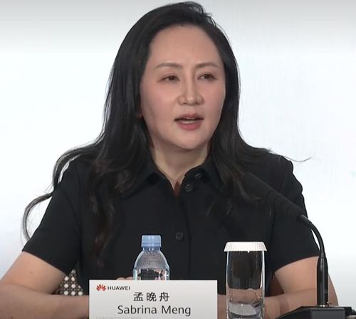 화웨이 기자회견서 발언하는 멍완저우 [화웨이 회견 화상 중계 캡처.재판매 및 DB금지]