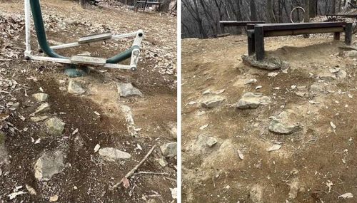 석곽묘 부근에 운동기구가 설치된 모습[문화재청 제공. 재판매 및 DB 금지]