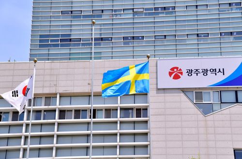 스웨덴 국기 게양[광주시 제공. 재판매 및 DB 금지]