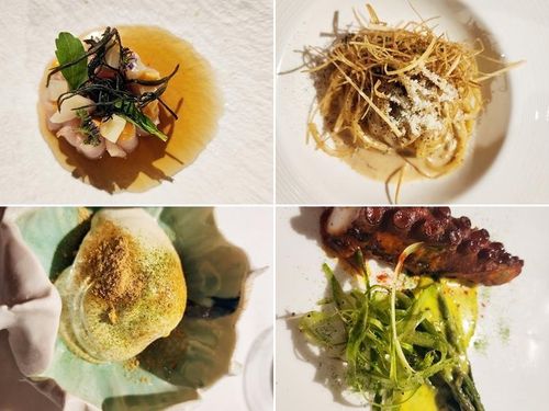 한식과 접목한 4가지 요리왼쪽 상단부터 시계방향으로 '서울 여행', '된장 에 페페 스파게티', '포항에서의 문어', '티라미숫'. [촬영 신창용 특파원]