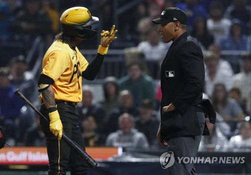 심판 판정 항의하는 배지환[USA투데이=연합뉴스]