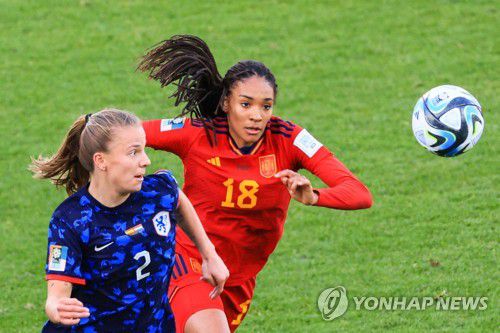 경합하는 스페인-네덜란드 선수들[AFP=연합뉴스]