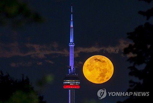 캐나다 토론토에서 관측된 '슈퍼 블루문'[AP=연합뉴스. 더캐나디언프레스 제공. 재판매 및 DB 금지]