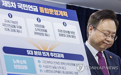 국민연금 개혁안 발표한 조규홍 보건복지부 장관(서울=연합뉴스) 황광모 기자 = 조규홍 보건복지부 장관이 27일 오후 서울 종로구 정부서울청사에서 제5차 국민연금 종합 운영계획 발표를 마친 뒤 굳은 표정을 짓고 있다. 2023.10.27 hkmpooh@yna.co.kr