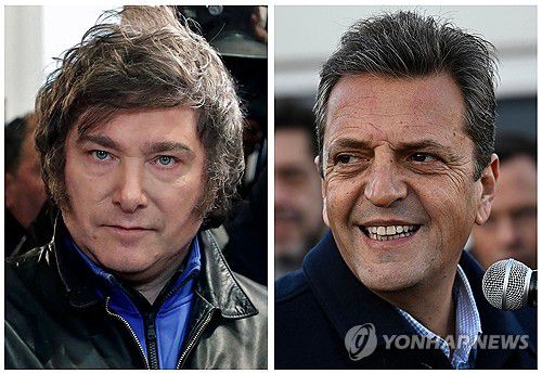 아르헨티나 대선 결선에서 맞붙은 밀레이 후보(왼쪽)와 마사 후보[AFP 연합뉴스 자료사진. 재판매 및 DB 금지]