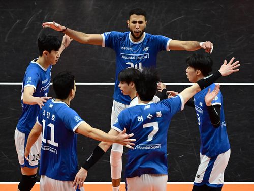 6연패 수렁에서 탈출한 현대캐피탈 선수들[한국배구연맹 제공. 재판매 및 DB 금지]