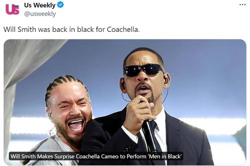 14일(현지시간) 미국 코첼라 페스티벌에서 깜짝 공연한 윌 스미스 [US 위클리(US Weekly) 엑스(X) 게시물 캡처. 재판매 및 DB 금지]