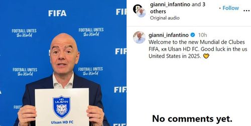 울산 HD를 축하하는 잔디 인판티노 FIFA 회장[잔니 인판티노 FIFA 회장 인스타그램 캡처. 재판매 및 DB금지]