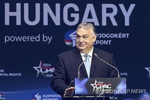 보수정치행동회의(CPAC)에서 연설하는 오르반 빅토르 헝가리 총리[AP=연합뉴스. 재판매 및 DB 금지]