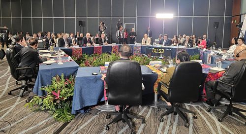 튀르키예 국회의장 발언 경청하는 믹타 국회의장 회의 참석자들[촬영 이재림 특파원]