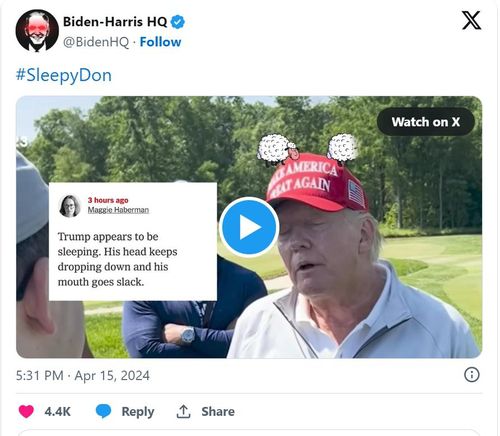 바이든 캠프의 '슬리피 돈' 조롱 글[바이든 캠프 엑스 캡처. 재판매 및 DB 금지]