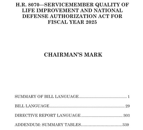 하원 군사위원장 NDAA 초안 표지[표지 캡처. 재판매 및 DB 금지]