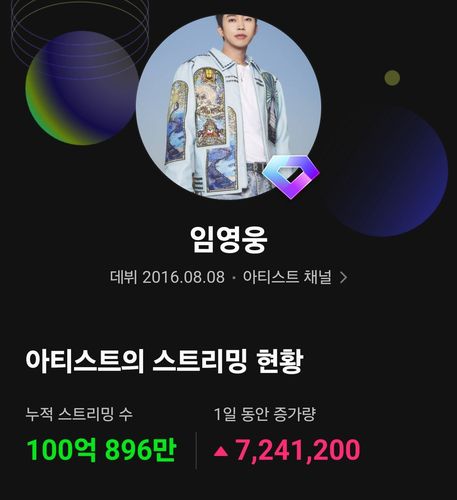 임영웅 멜론 누적 스트리밍 100억회 돌파[멜론 어플리케이션 캡처. 재판매 및 DB 금지]