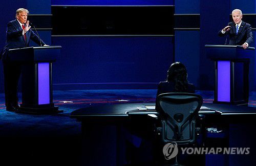 2020년 대선 토론 당시 바이든과 트럼프[로이터 연합뉴스 자료사진. 재판매 및 DB 금지]