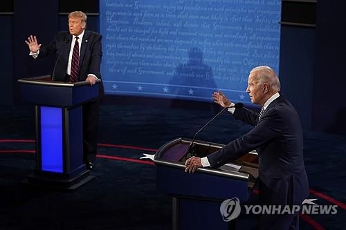 2020년 9월 대선 TV토론서 맞섰던 바이든과 트럼프[AP 연합뉴스 자료사진]