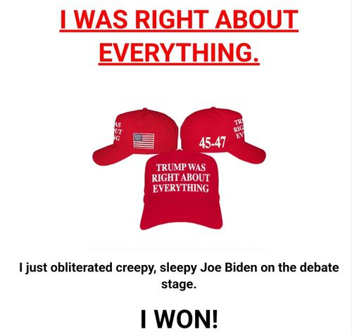 트럼프 캠프의 모자 판촉 이메일[트럼프 캠프 제공. 재판매 및 DB 금지]