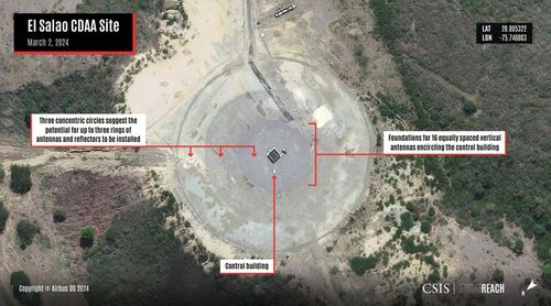 쿠바 엘 살라오에 설치된 중국 연계 의심 도청 기지 위성사진(3월 2일 촬영)[CSIS/HIDDEN REACH/MAXAR 제공(CSIS 보고서 캡처). 재배포 및 DB 금지]