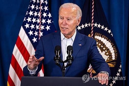 델라웨어서 대국민연설 중인 바이든 대통령[러호버스비치[미 델라웨어주] AFP=연합뉴스]