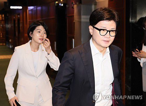 한동훈 대표, 4선 의원과의 오찬 참석(서울=연합뉴스) 이정훈 기자 = 국민의힘 한동훈 대표가 12일 서울 여의도 한 식당에서 열린 4선 의원과의 오찬에 참석하고 있다. 왼쪽은 한지아 의원. 2024.8.12 uwg806@yna.co.kr